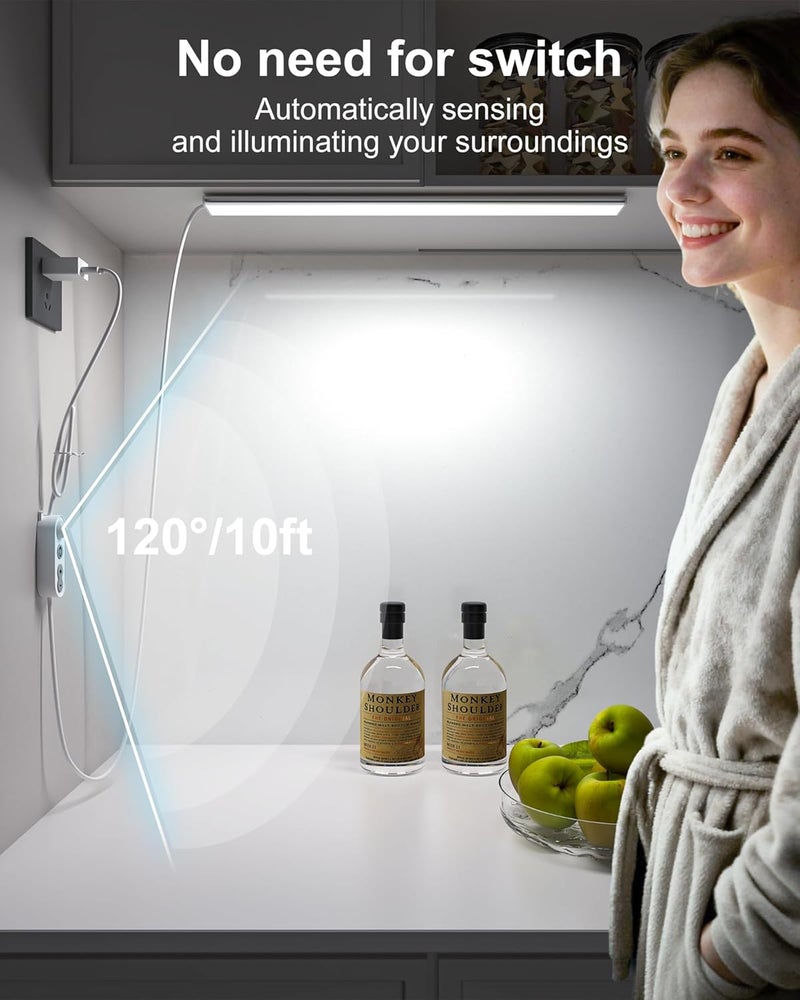 ASOCO Motion Sensor Dimmable Led Under Cabinet Lighting,16 inches Plug in Led Counter Light Bars, Cool White 6000K Light Bar for Kitchen/Closet/Wardrobe/Shelf/Desk/Display Case - Image 3